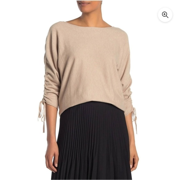 NWT Max Studio Lightweight Dolman Ruched 3/4 Sleeve Sweater Wheat Color Size M - Picture 1 of 14